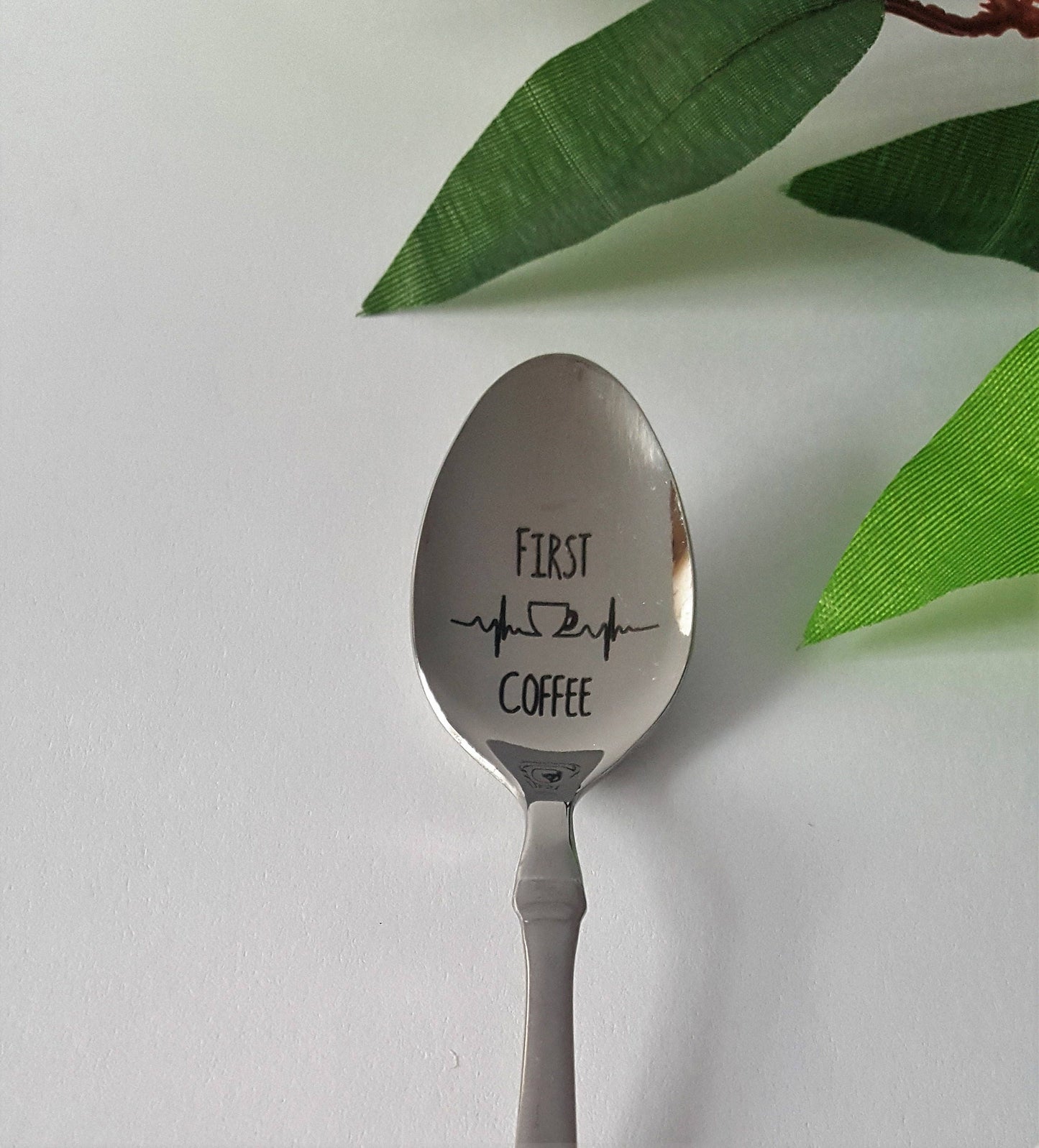 Engraved Coffee Spoon: "First Coffee" Stainless Steel Gift