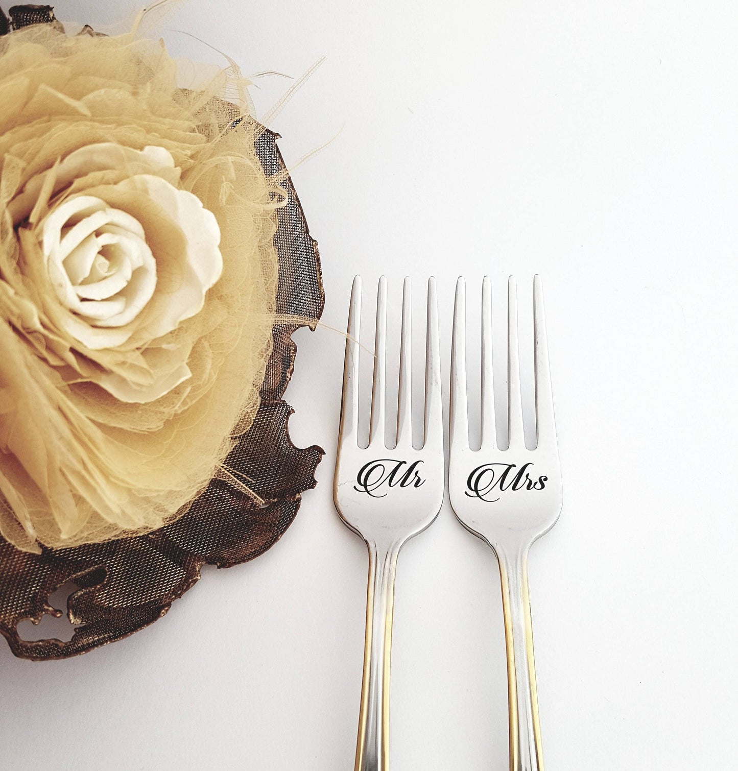 Engraved Wedding Forks: Mr. & Mrs. Personalized Stainless Steel Dining Set