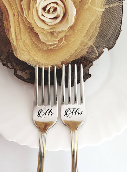 Personalized Wedding Forks: Engraved Mr. & Mrs. Dining Set