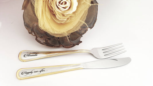 Custom Engraved Wedding Serving Set: Personalized Stainless Steel Fork and Knife