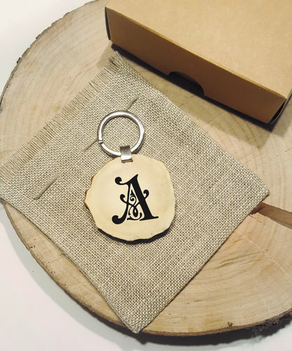 Keychain with engraved initial letter, Custom monogram keyring for mom, personalized monogramed gift, customized keychain