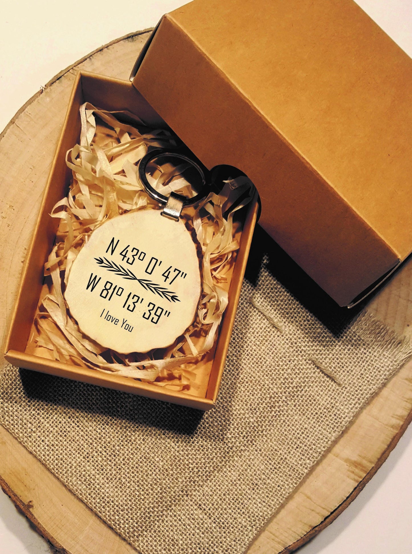 Engraved Coordinates Keychain: Custom GPS Location Deer Horn Keyring