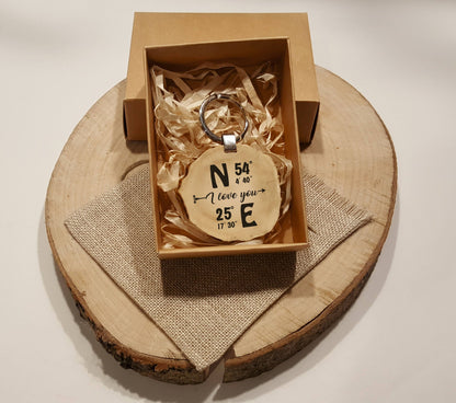 Engraved GPS Coordinates Keychain: Long Distance Gift, Deer Horn Key Fob