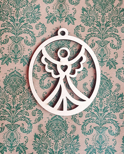 Laser Cut Wood Angel Ornament: Rustic Christmas Tree Decoration