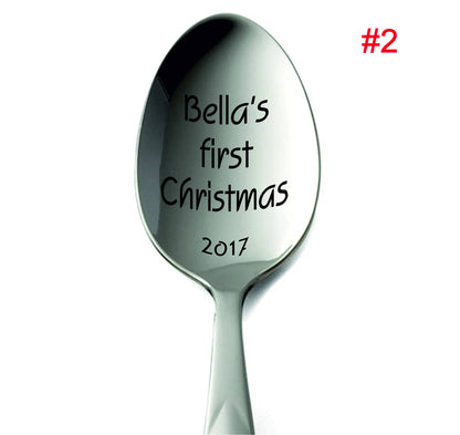 Baby First Christmas Gift Babys Spoon Custom Silverware Baby 1St Christmas Present My First Xmas Engraved Holiday Spoon Silver Baby Teaspoon
