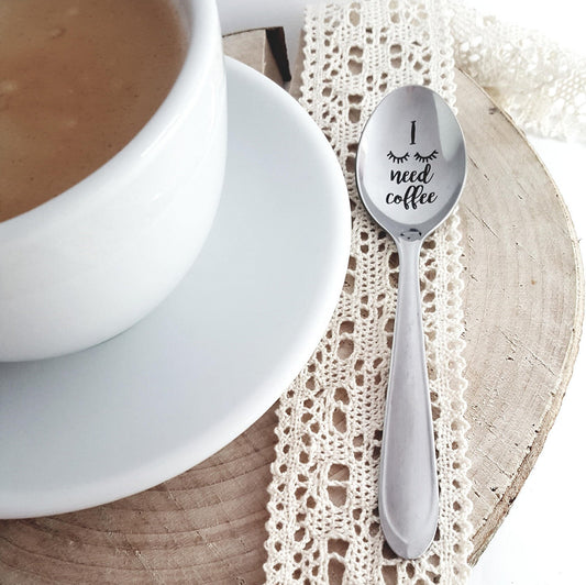 Engraved Spoon: I Need Coffee - Funny Gift for Coffee Lover