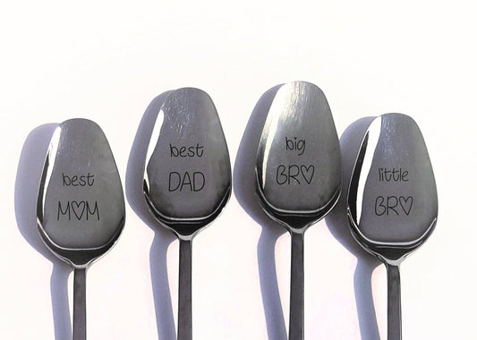 Best Family Christmas Gift Personalized Spoon Set For Mom Engraved Silver Spoons Name Spoon Holiday Gift Present Big Little Brother Sister