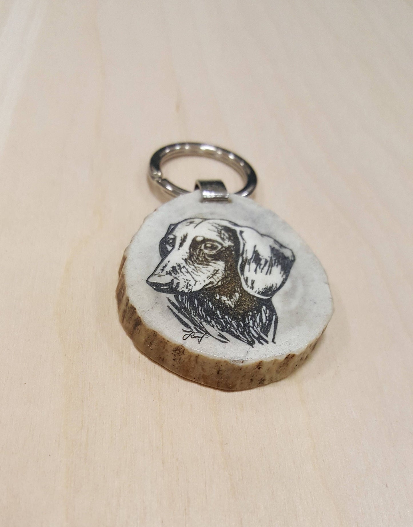 Engraved Sausage Dog Keychain: Deer Horn Pet Lover Gift