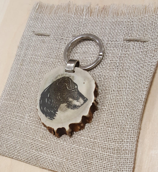 Engraved Dog Photo Keychain: Personalized Deer Horn Pet Keyring