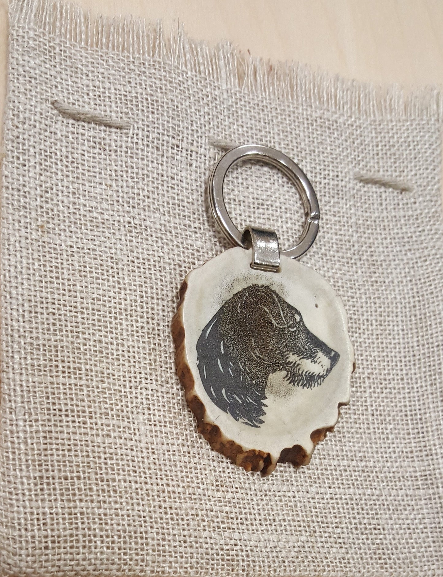 Engraved Dog Photo Keychain: Personalized Deer Horn Pet Keyring