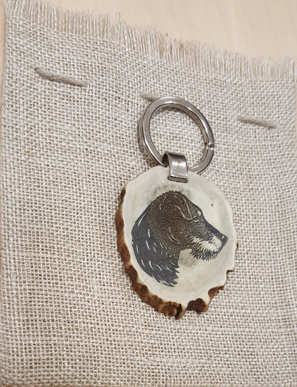 Engraved Dog Photo Keychain: Personalized Deer Horn Pet Keyring