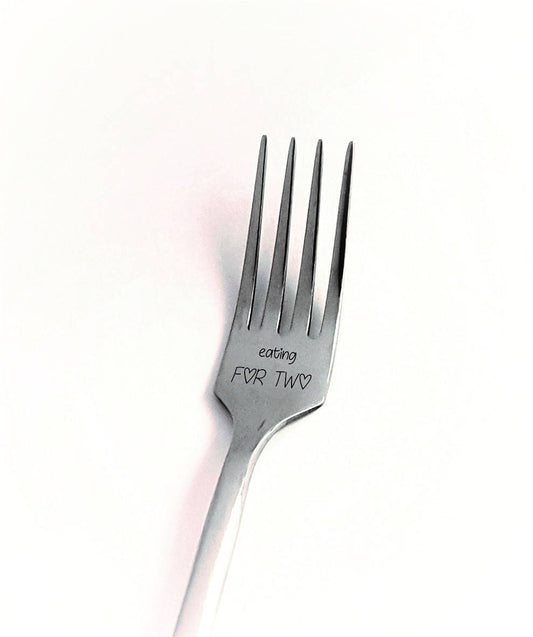 Engraved 'Eating For Two' Fork - Pregnancy Announcement Gift