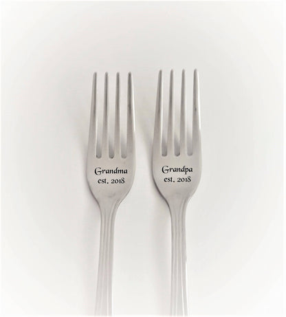 Engraved Spoon & Fork Set: Pregnancy Announcement Gift