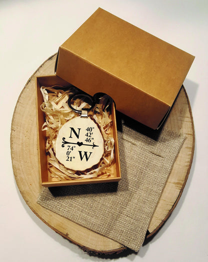 Engraved GPS Coordinates Keychain Set: Long Distance Gift