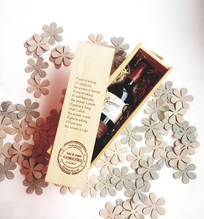 Romantic Quote Gift Wood Wine Box Custom Engraved Love Stamp Funny Valentines Day Wedding Wine Ceremony Gift 1st Anniversary Gift For Couple
