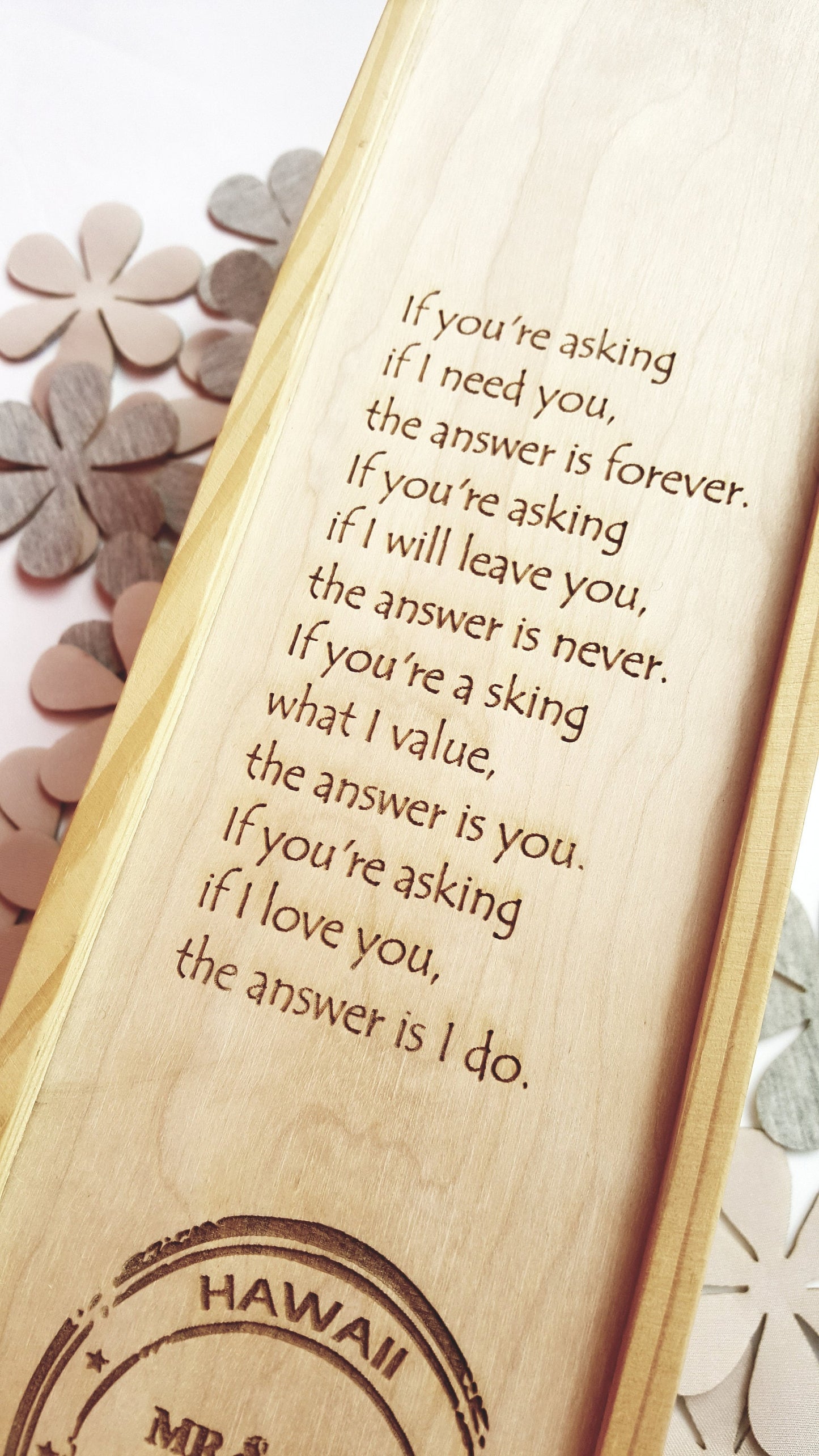 Engraved  wine box ceremony, wooden wedding wine case with love quote, Custom stamp gift, personalized 1st Anniversary Gift For Couple