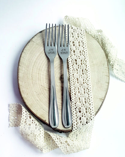 Engraved Anchor, Wedding Forks, Nautical Wedding Theme Bride and Groom, Beach Wedding Gift Idea, Engraved Forks, My Mermaid My Captain Gift