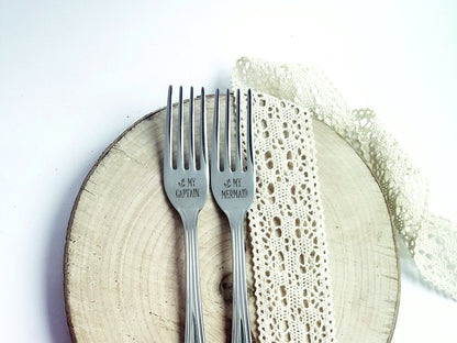 Engraved Anchor, Wedding Forks, Nautical Wedding Theme Bride and Groom, Beach Wedding Gift Idea, Engraved Forks, My Mermaid My Captain Gift