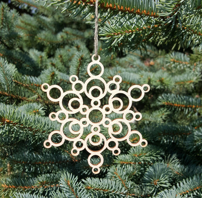 20 Wooden Snowflake Ornaments with Rope – Natural Laser Cut Christmas Decorations, Rustic Tree Hanging Ornaments, Holiday Decor Set