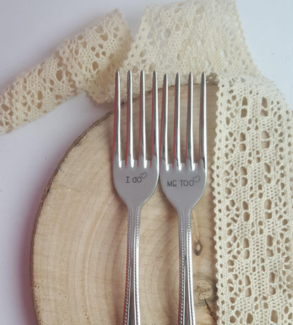 Engraved Wedding Forks: I Do, Me Too - Bridal Shower Gift