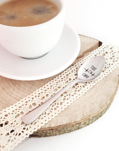 Engraved Coffee Spoon: "First Coffee" Stainless Steel Gift