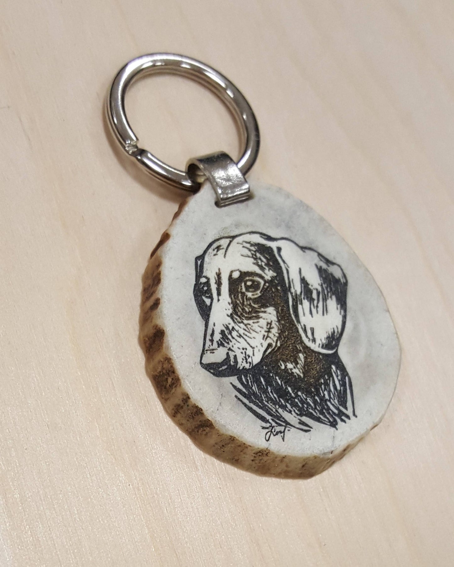 Engraved Sausage Dog Keychain: Deer Horn Pet Lover Gift
