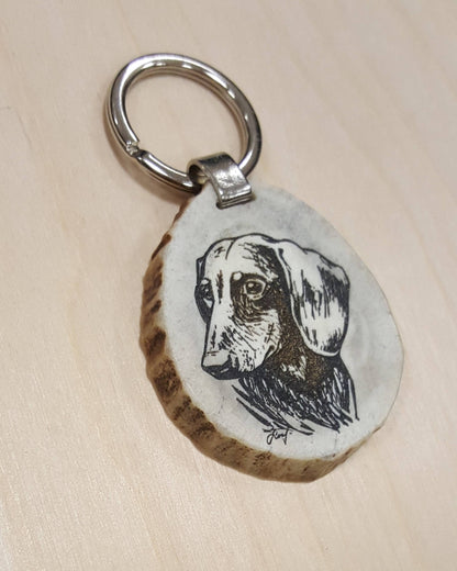 Engraved Sausage Dog Keychain: Deer Horn Pet Lover Gift