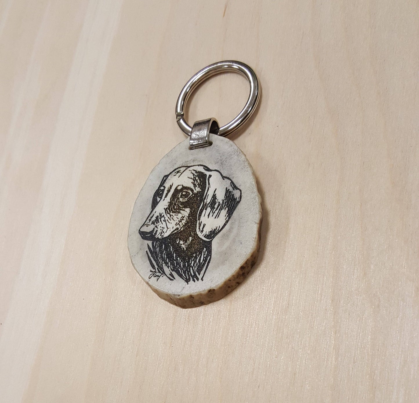 Engraved Sausage Dog Keychain: Deer Horn Pet Lover Gift