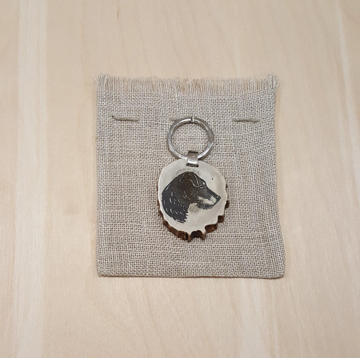 Engraved Dog Photo Keychain: Personalized Deer Horn Pet Keyring