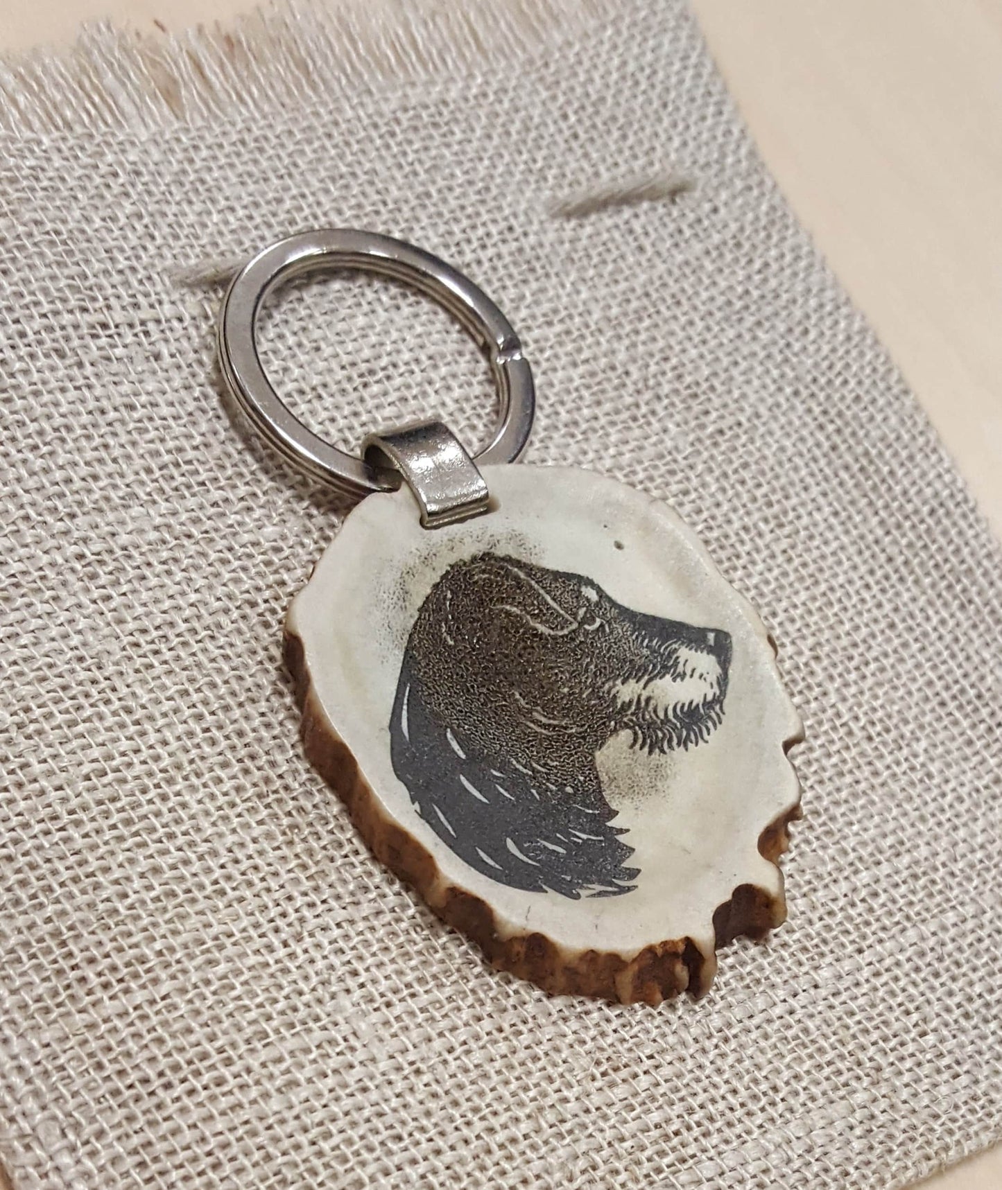 Engraved Dog Photo Keychain: Personalized Deer Horn Pet Keyring