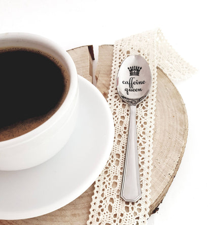 Engraved Coffee Spoon: Caffeine Queen/King, Funny Gift