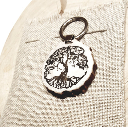 Engraved Tree of Life Keychain: Natural Deer Horn Keyring