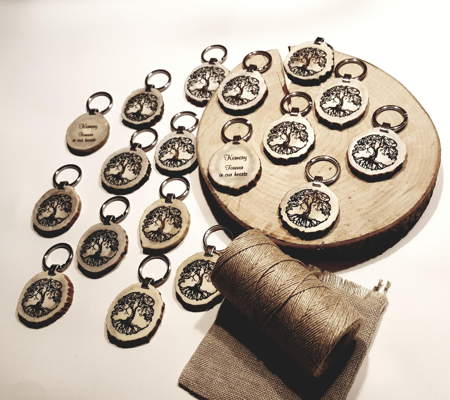 Engraved Tree of Life Keychain: Natural Deer Horn Keyring