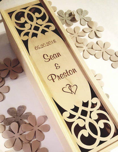 Personalized wedding wine box, wedding wine ceremony, custom engraved wine gift, laser cut wedding case, anniversary time capsule present
