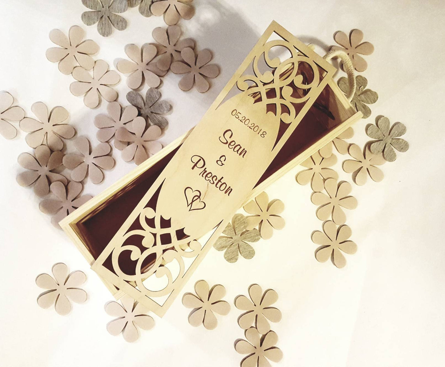 Personalized wedding wine box, wedding wine ceremony, custom engraved wine gift, laser cut wedding case, anniversary time capsule present