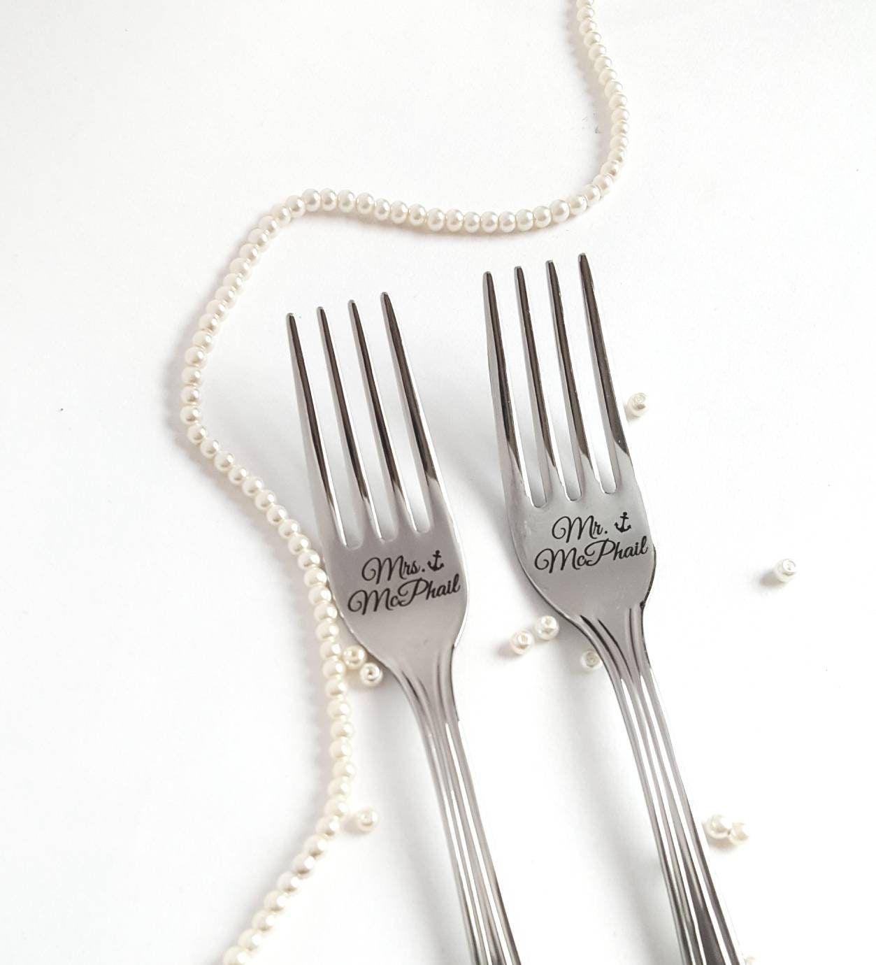 Personalized Wedding Forks: Engraved Stainless Steel Mr & Mrs Silverware Set