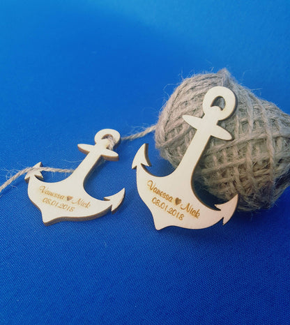 Engraved Wooden Anchor Favors: Beach Wedding Table Place Cards