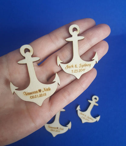 Engraved Wooden Anchor Favors: Beach Wedding Table Place Cards