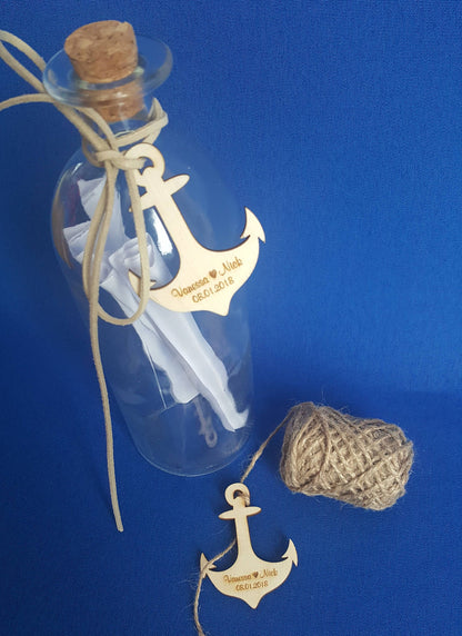 Engraved Wooden Anchor Favors: Beach Wedding Table Place Cards