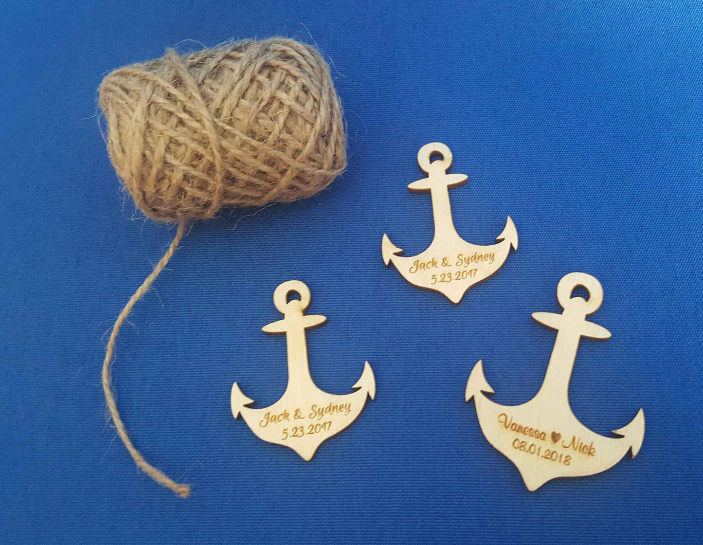 Engraved Wooden Anchor Favors: Beach Wedding Table Place Cards