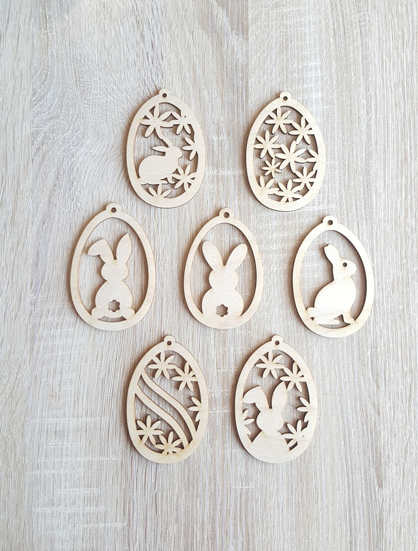 Laser Cut Easter Egg Ornaments: Birch Plywood Bunny & Flower Decor