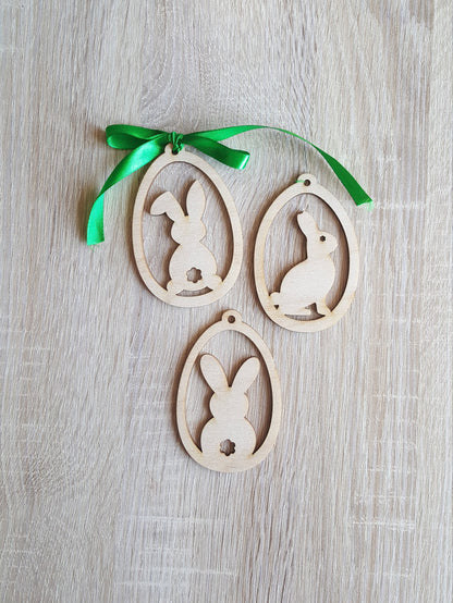 Laser Cut Easter Egg Ornaments: Birch Plywood Bunny & Flower Decor