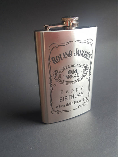 Engraved flask, Custom birthday gift for father,  Personalized monogram flask for him, Birthday stainless steel flask, Birthday name gift