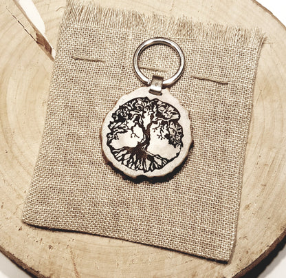 Engraved Tree of Life Keychain: Natural Deer Horn Keyring