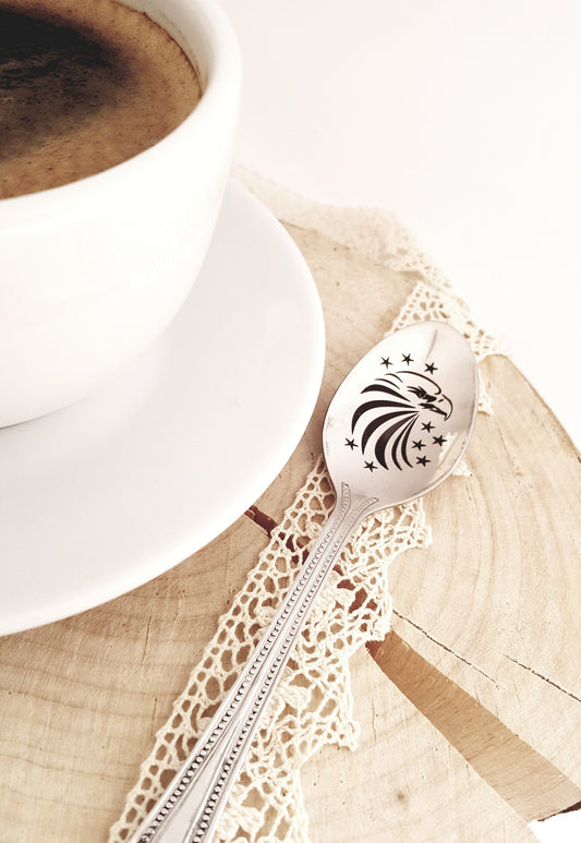 Engraved Eagle Coffee Spoon: Patriotic USA Gift