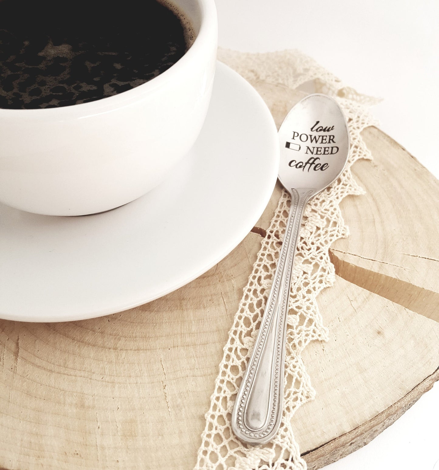 Engraved Coffee Spoon: "Low Power Need Coffee" - Unique Teaspoon
