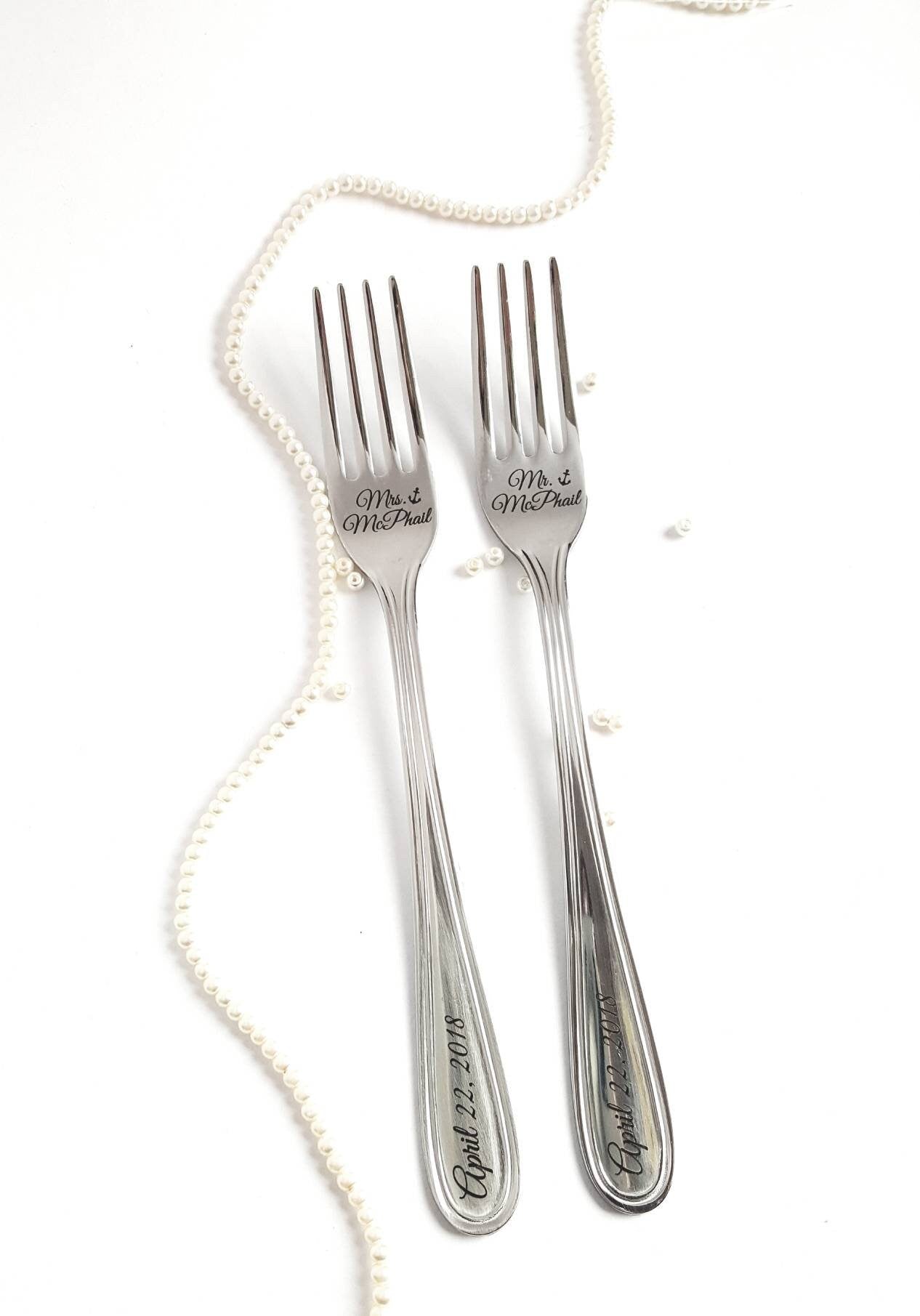 Personalized Wedding Forks: Engraved Stainless Steel Mr & Mrs Silverware Set