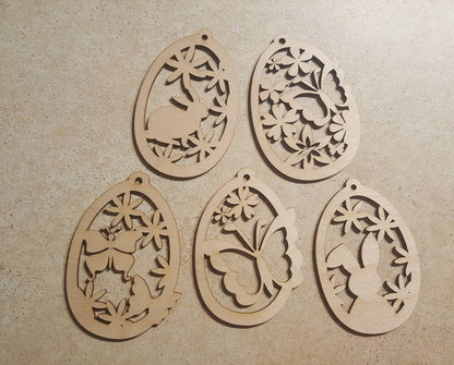 Laser Cut Birch Easter Egg Ornament: Floral Butterfly Decor