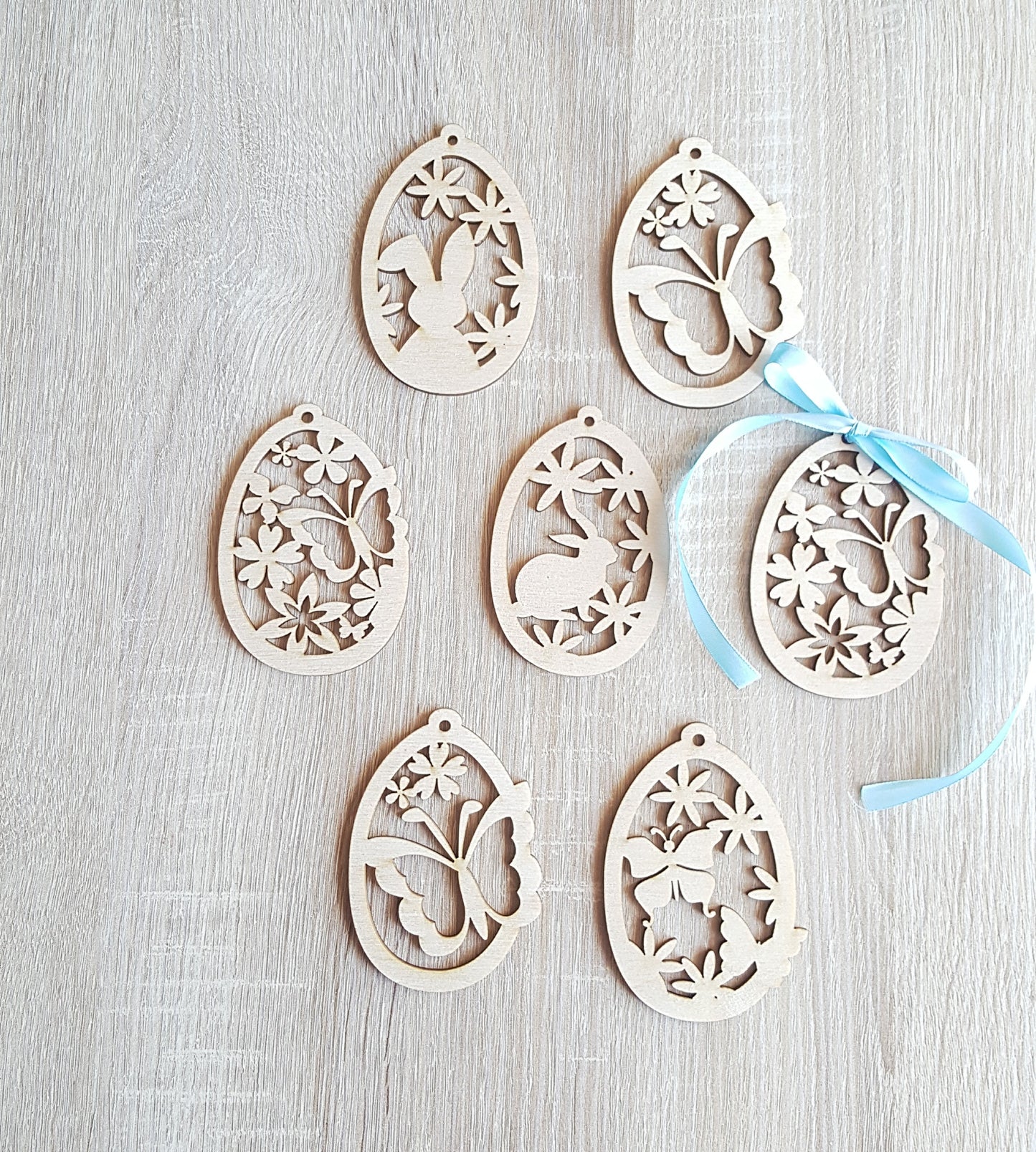 Laser Cut Easter Egg Ornaments: Birch Plywood Bunny & Flower Decor