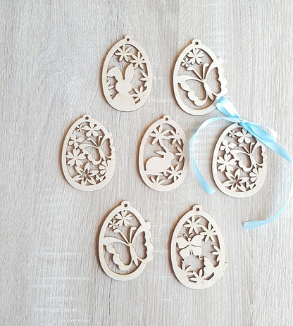 Laser Cut Easter Egg Ornaments: Birch Plywood Bunny & Flower Decor